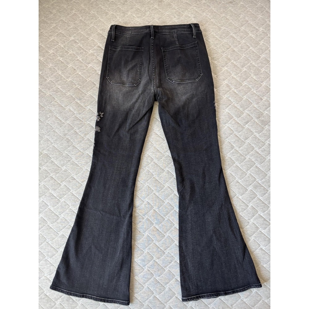 Driftwood Farrah Jeans Womens 28 Black Flare Floral Embroidered Denim Boho - Picture 2 of 7